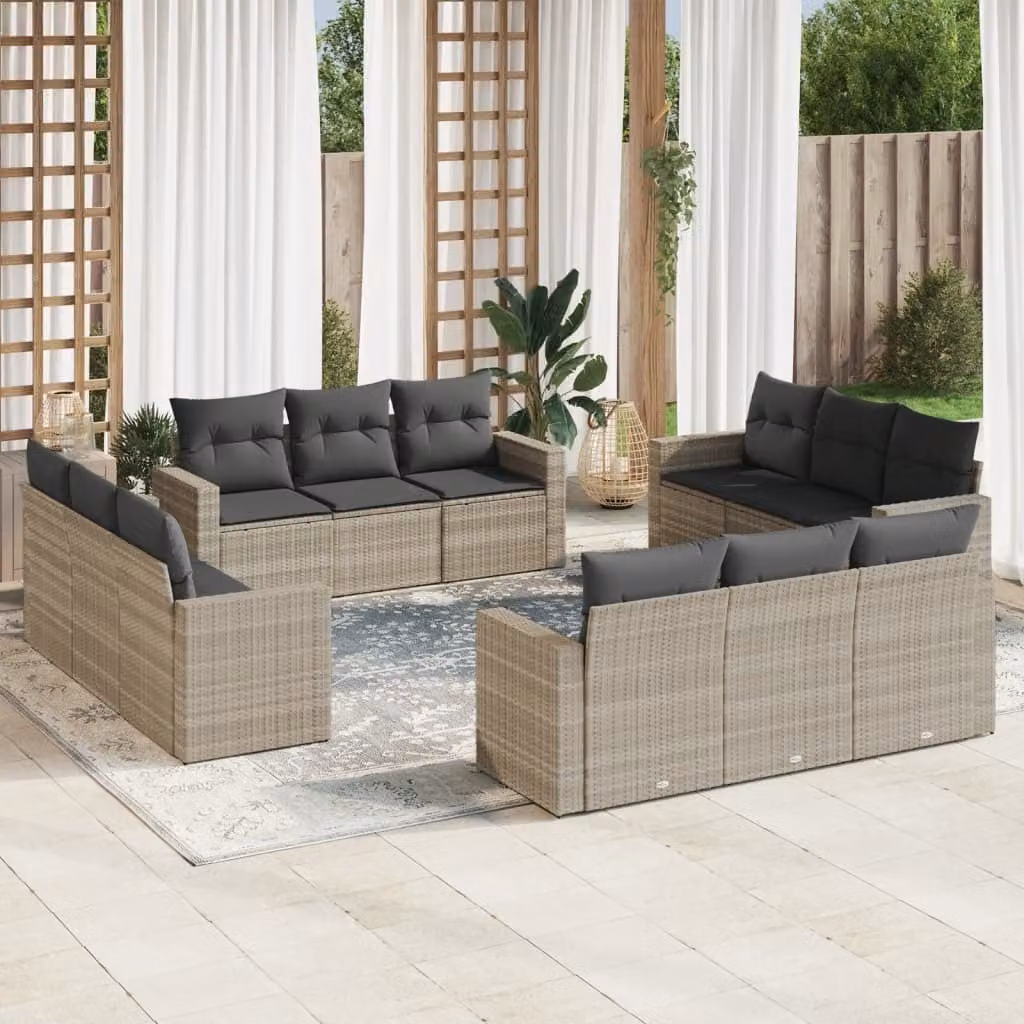Maison Exclusive - Set Divano Giardino 12 pz con Cuscini Grigio Chiaro Polyrattan