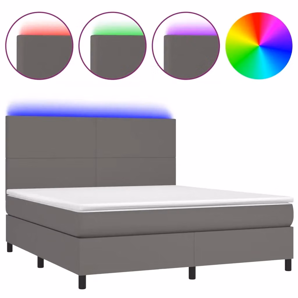 Letto con giroletto a molle e materasso vidaXL in similpelle grigio con illuminazione LED e porta USB L/P: 160 x 200 cm – 2