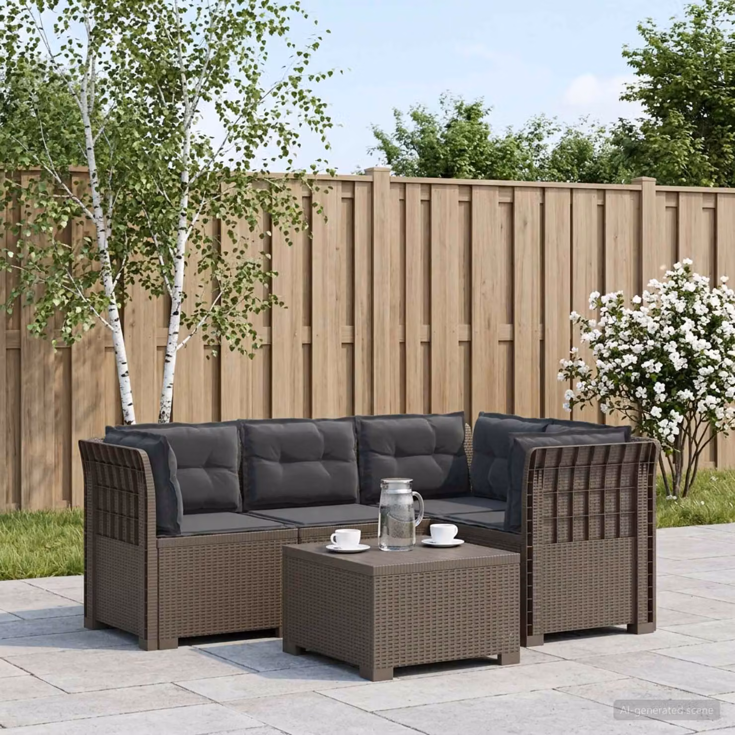 Divano da giardino a L con cuscini vidaXL in aspetto rattan con coperture rimovibili, Grigio Antracite/Marrone