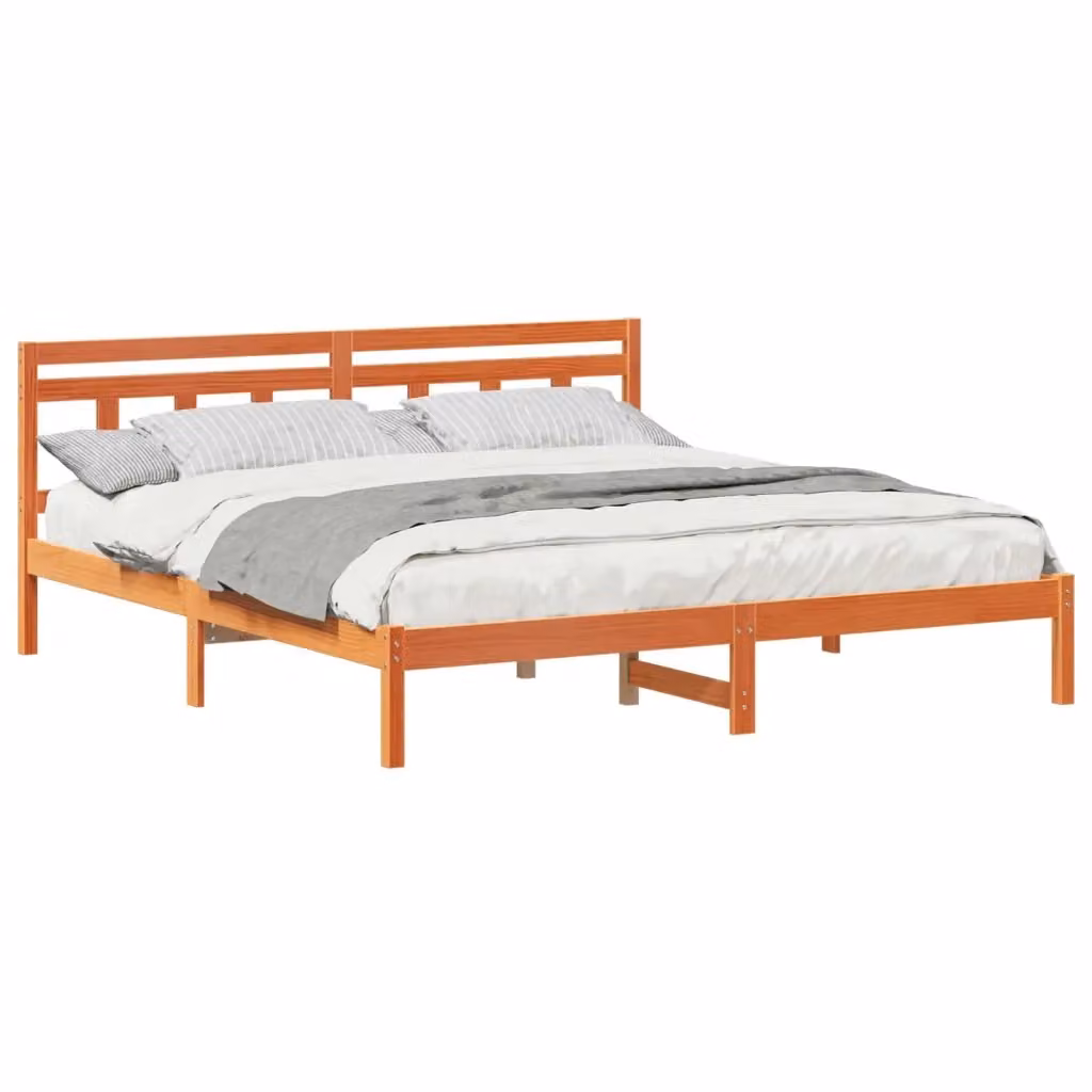 Struttura del letto con testiera vidaXL in legno di pino Marrone L: 160 cm, P: 200 cm, H: 80,5 cm – 2