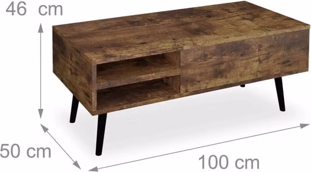 Tavolino da salotto rettangolare sollevabile pratico 100 x 60 x 45 cm in legno marrone scuro 13_0015737