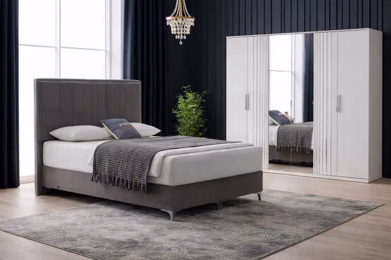 Set completo per camera da letto, senza tempo, composto da letto e armadio, in due pezzi