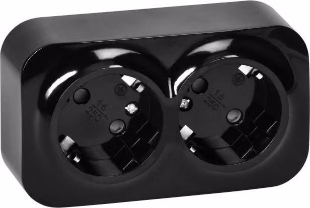 Presa doppia a parete Schuko ToDo 2x2P+Z IP20 nero