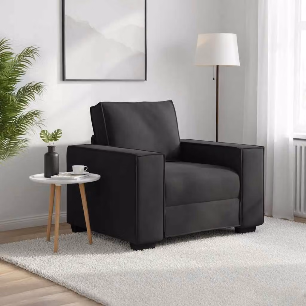 Sedia Divano Moderna vidaXL in Velluto Nero con Braccioli L/P/H: 100 x 78 x 84 cm