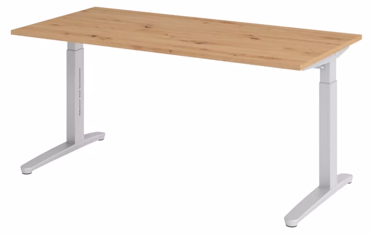 Scrivania bümö serie XB - Struttura: argento, dimensioni: 160 x 80 cm, decorazione: rovere nodoso