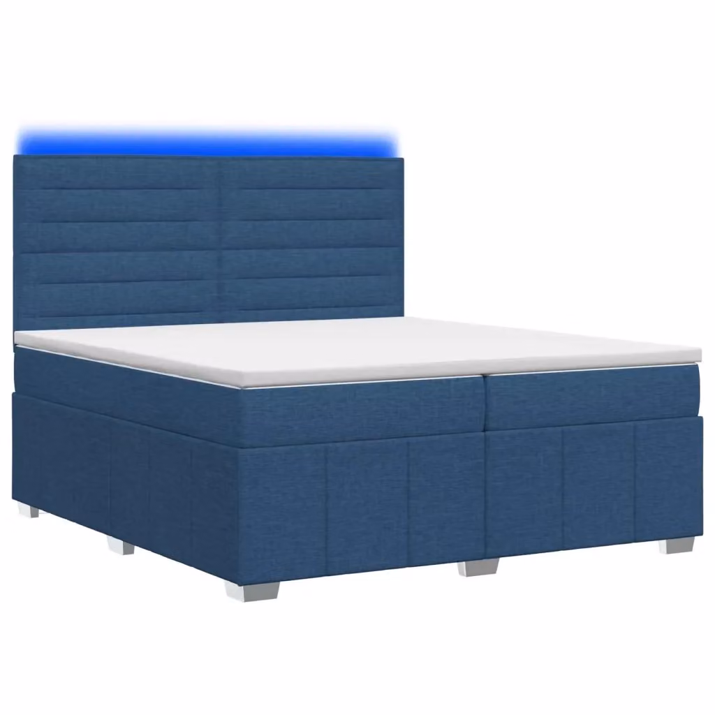Letto Box Spring vidaXL con Materasso a Molle Insacchettate Blu e Bianco, Illuminazione LED Sotto il Letto e Porta USB, Base con Contenitore Sollevabile, 200 x 200 cm – 2