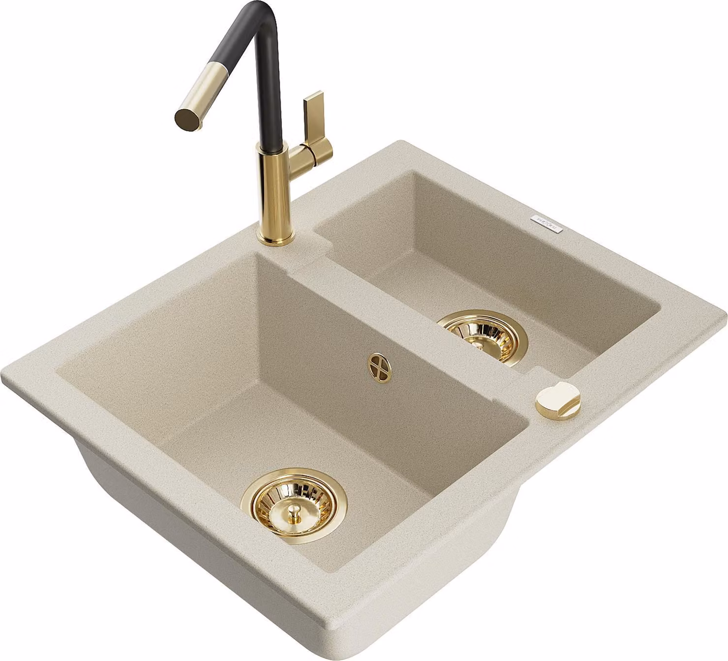 Mexen Carlos lavello in granito 1,5 vasca con rubinetto da cucina Flora, beige - 6518-69-670401-57-G