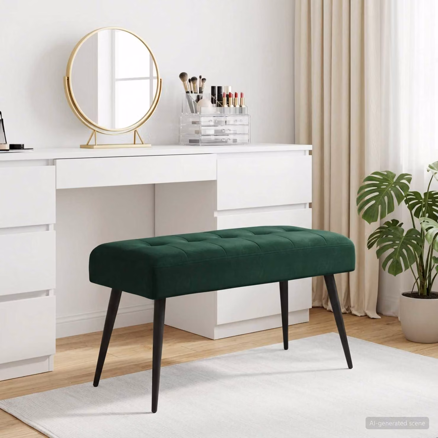 Panchina imbottita con bottoni vidaXL in velluto Verde, L 80 x P 40 x H 46 cm