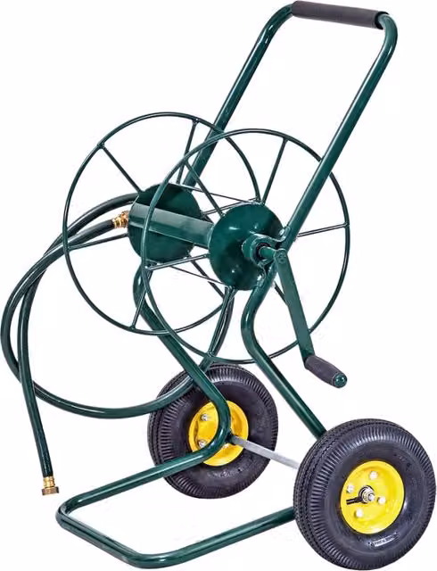 Carrello avvolgitubo da giardino Design Mania verde con ruote pneumatiche a 2 assi, capacità 61 m per tubo da 19 mm – 1