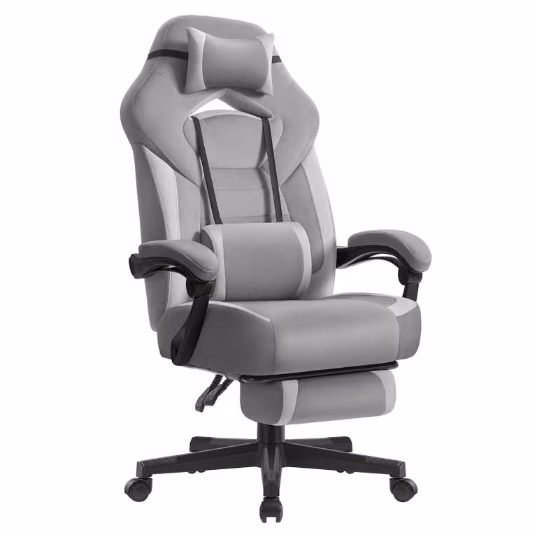 Sedia da gioco, sedia ergonomica per computer, sedia da ufficio, con poggiapiedi, cuscino per la testa, cuscino lombare