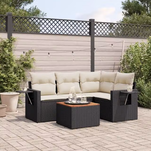 Set Divani da Giardino 5 pz con Cuscini in Polyrattan Nero 3224544