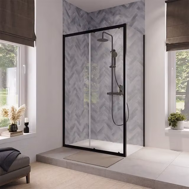 Box doccia 80x150 cm scorrevole vetro 6mm trasparente profili nero opaco | Lipari