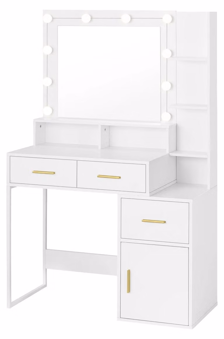 Tavolino da trucco - Tavolino per il trucco - Tavolino con specchio e illuminazione - Regolabile - Intensità luminosa - 10 LED