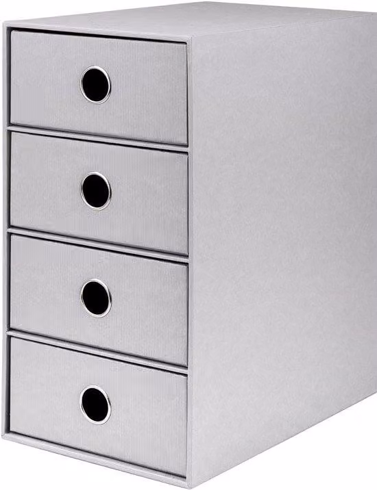 Set di 4 contenitori portaoggetti con cassetto, con finitura a righe sottili – organizer da scrivania per documenti e accessori