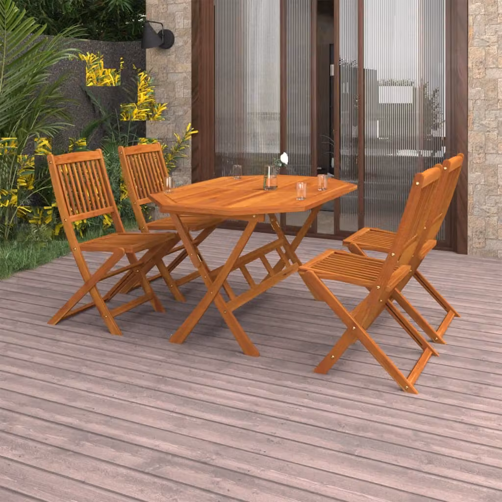 The Living Store Set da pranzo da giardino 5 pz. Set da pranzo da giardino in legno massiccio di acacia