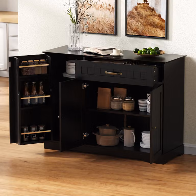 Cassettiera Merax, con 3 ante, 1 cassetto, mobile buffet moderno per sala da pranzo, soggiorno, 107 cm (B）) Cassettiera, nero