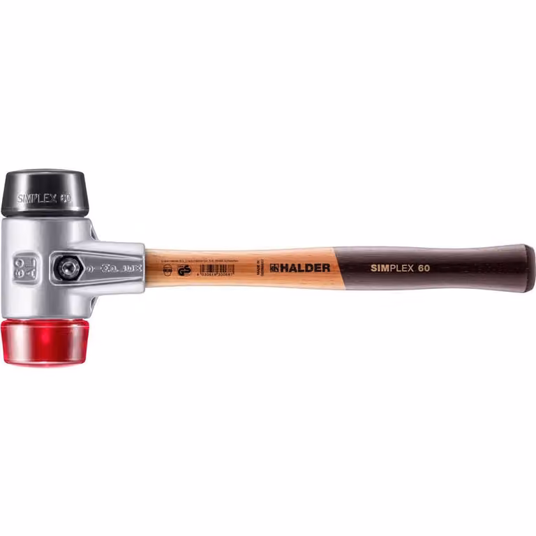 Mazza SIMPLEX soft-face con alloggiamento in alluminio e manico in legno, Ø 60, composizione gomma / plastica