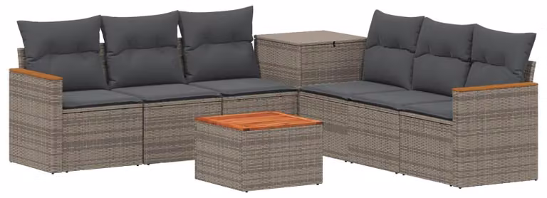 Set di divani da esterno, 8 pezzi, grigio e grigio scuro, in rattan sintetico e acciaio