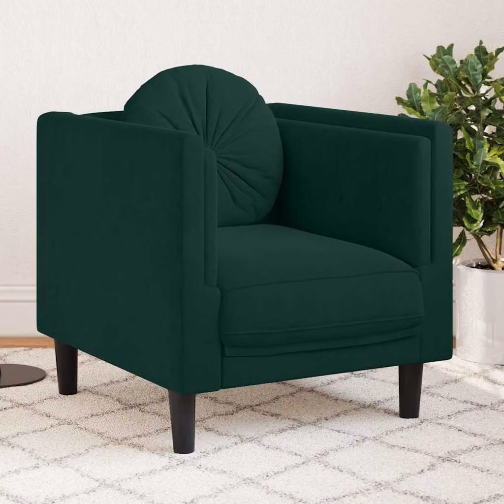 Poltrona moderna vidaXL in velluto verde con cuscino in schiuma e braccioli