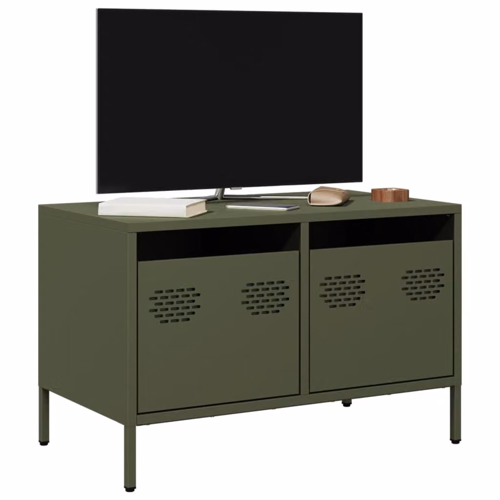 vidaXL Carrello TV Mobile in Metallo Verde Oliva L: 68 cm, P: 39 cm, H: 43,5 cm