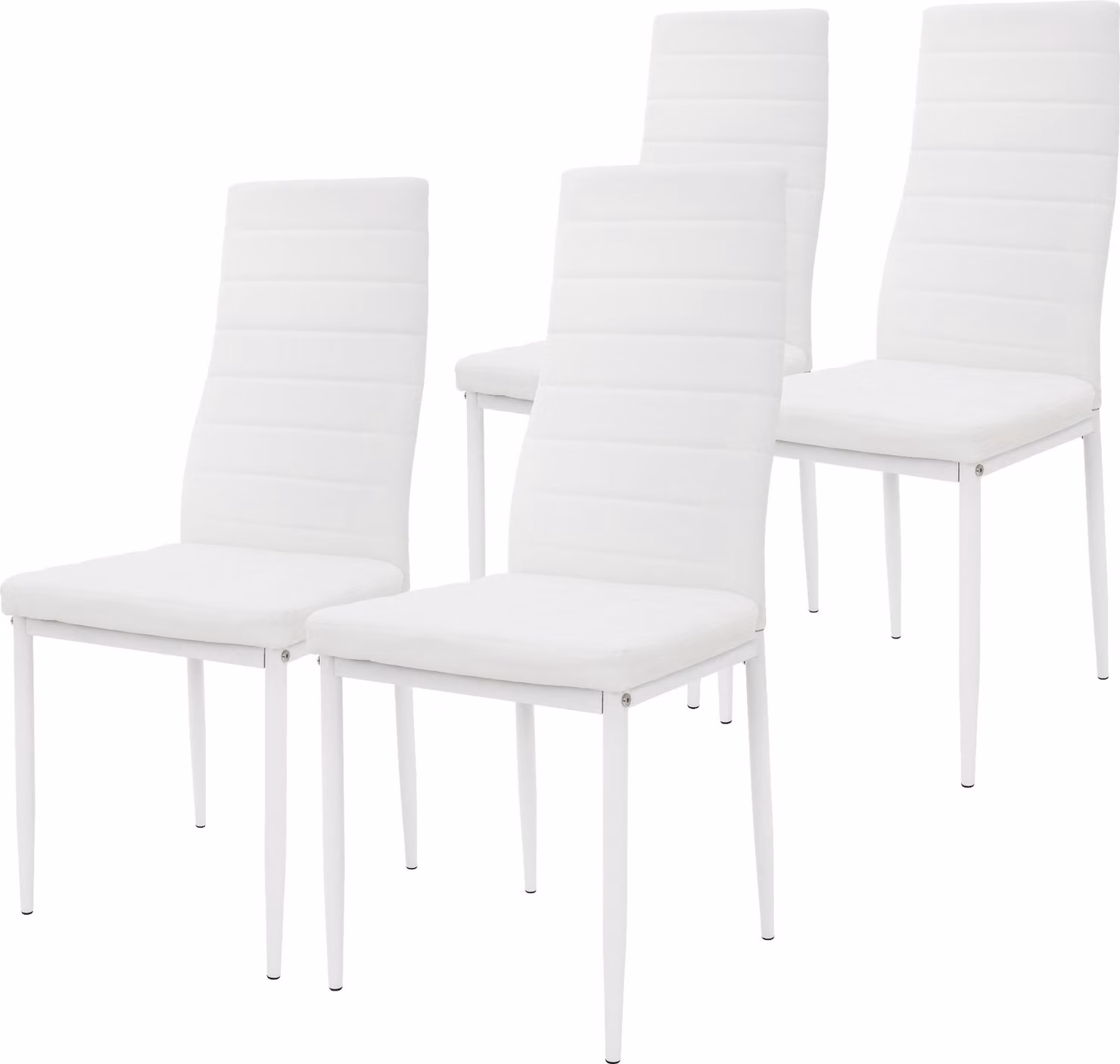 ML-Design set di 4 sedie per sala da pranzo, rivestimento in Pelle finta, bianco, sedie da cucina con schienale, sedia imbottita con gambe in metallo, sedia per tavolo da pranzo, sedia per soggiorno