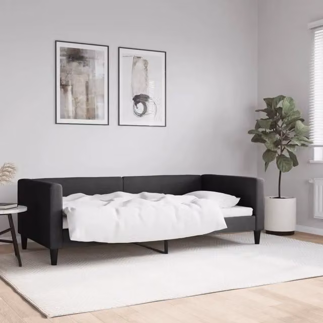 Letto da giorno moderno vidaXL in tessuto nero con struttura in legno e metallo