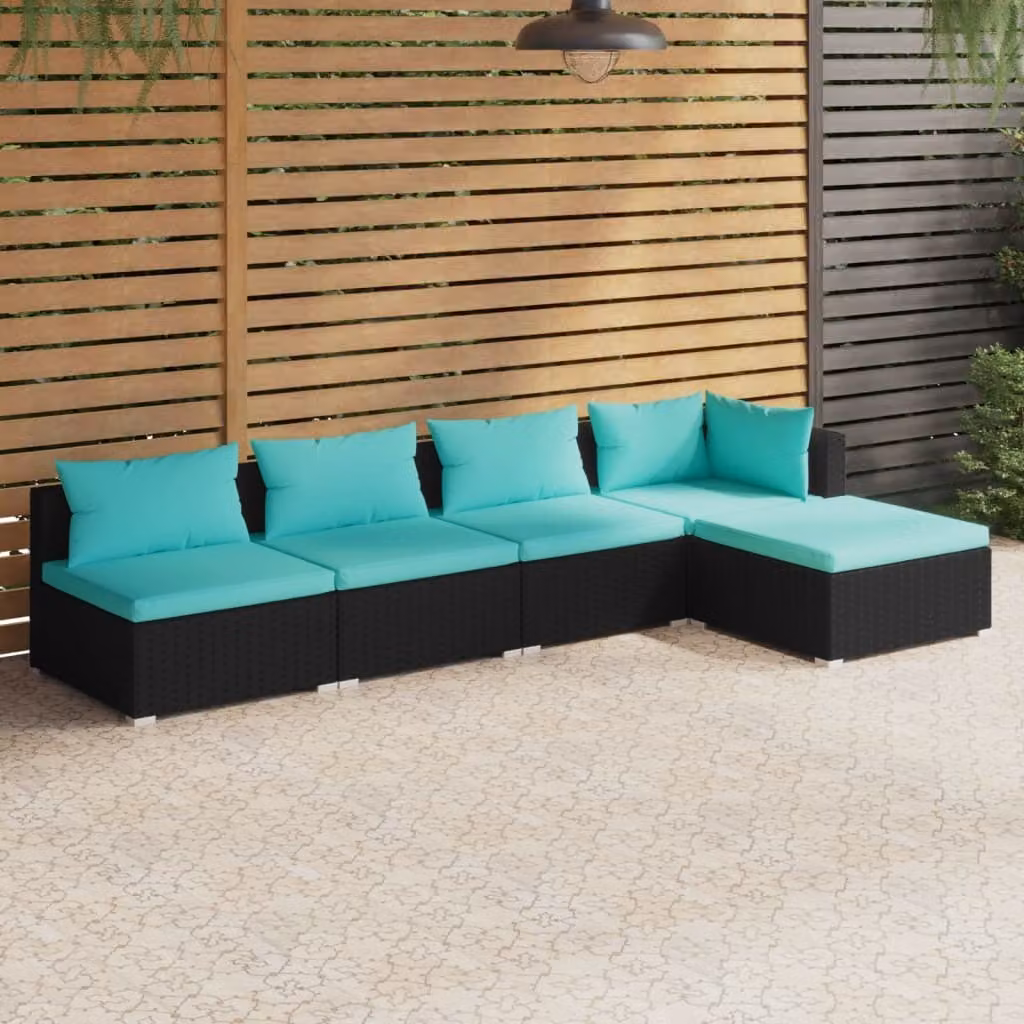 Maison Exclusive - Set da giardino da 5 pezzi con cuscini in polyrattan nero