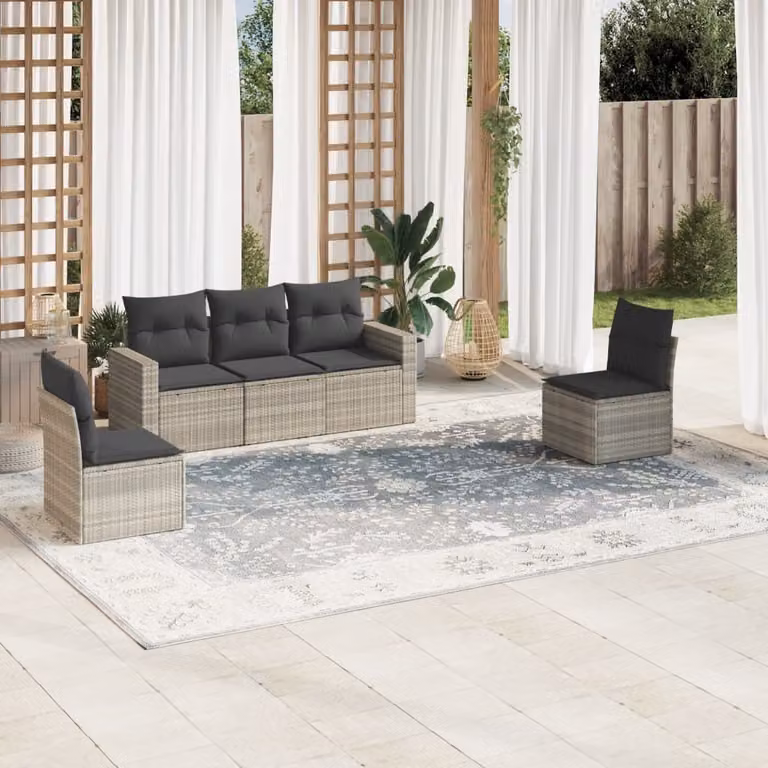 Maison Exclusive - Set Divano da Giardino 5pz con Cuscini Grigio Chiaro Polyrattan