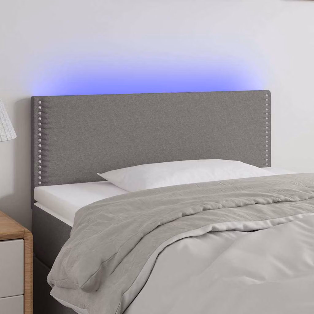 Testiera per letto con illuminazione LED e porta USB vidaXL in tessuto grigio scuro L: 90 cm, P: 5 cm, H: 78-88 cm