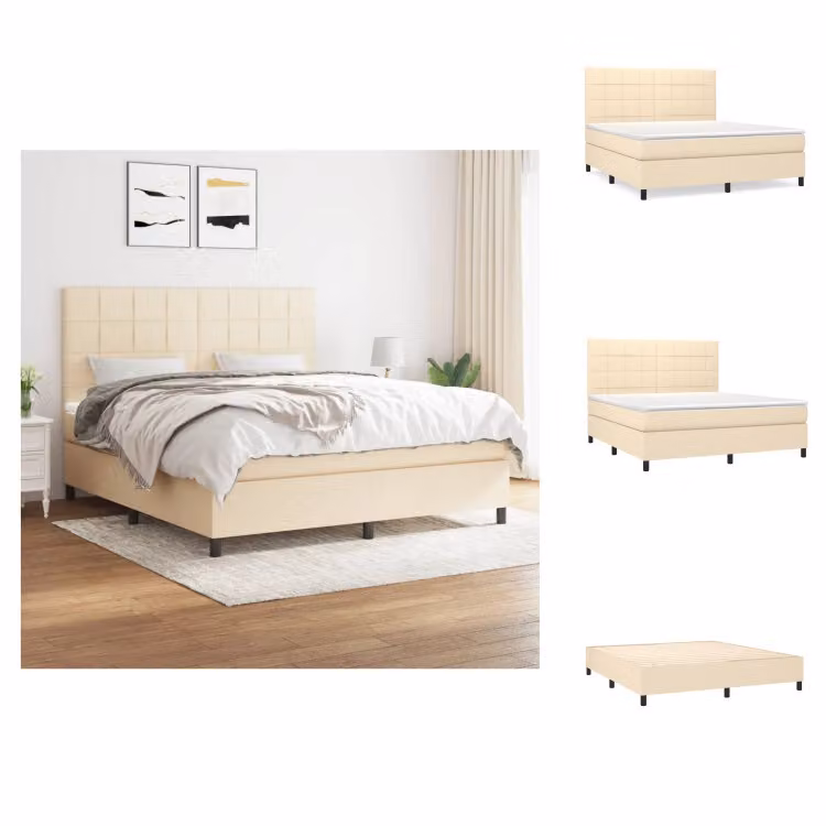 vidaXL Letto a molle con materasso crema 160x200 cm in tessuto - Letti e strutture letto