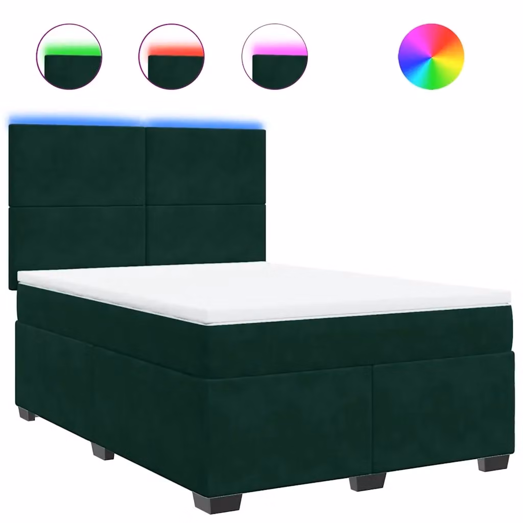 vidaXL Giroletto a Molle con Materasso in Velluto Verde Scuro e Bianco, L/P/H: 140 x 200 cm – 2