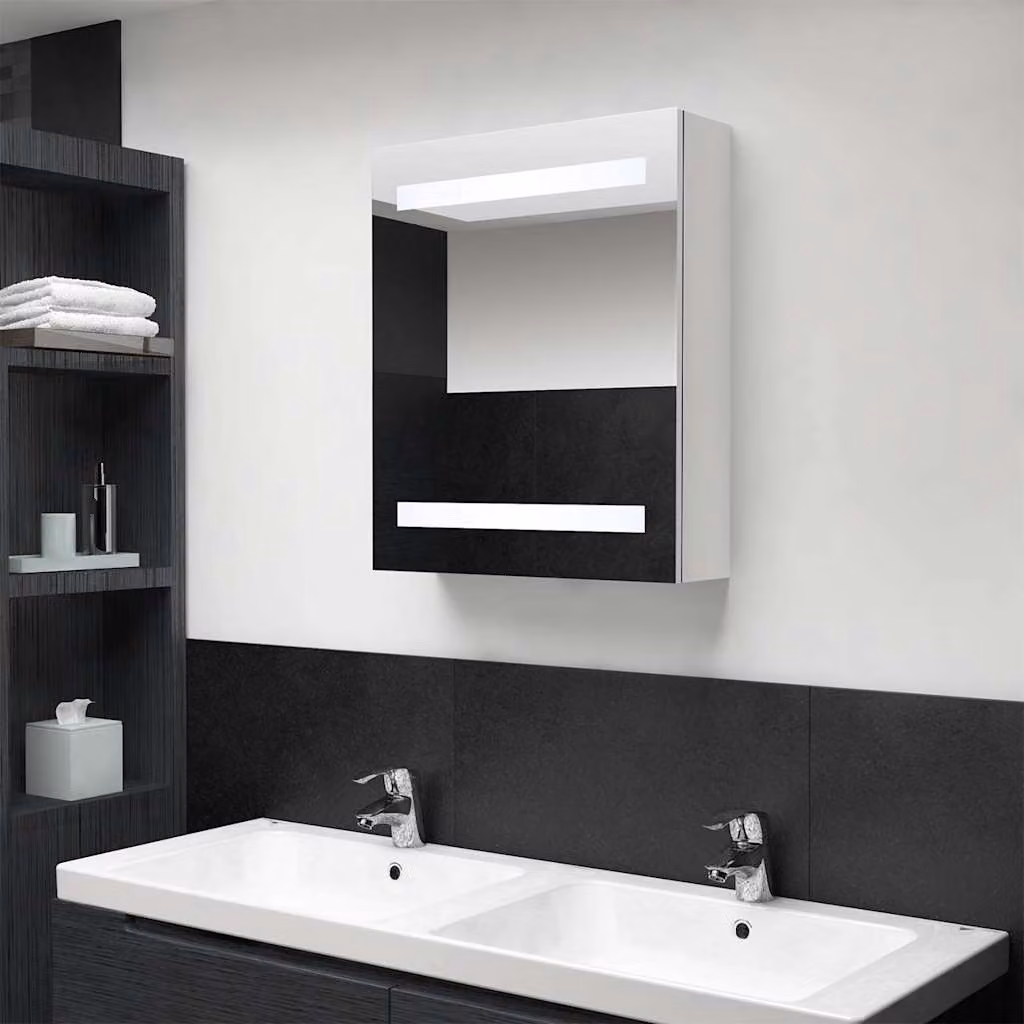Armadietto da bagno con specchio e illuminazione LED vidaXL Bianco Lucido L: 50 cm, P: 14 cm, H: 60 cm