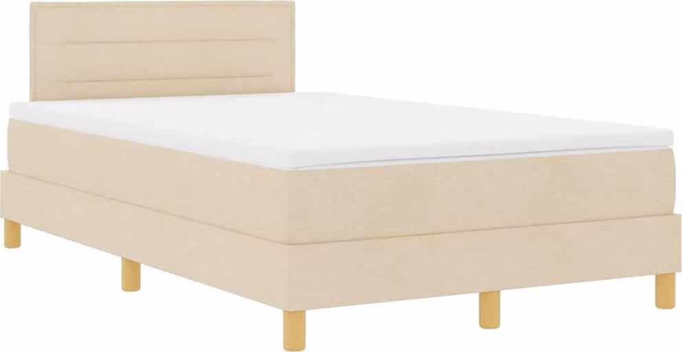 Letto boxspring con strisce luminose a LED vidaXL, color crema, 120 x 190 cm, rivestimento in tessuto