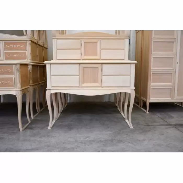 Consolle classica Mobili 2G in legno di pino grezzo con 4 cassetti e 1 porta L: 111 cm, P: 39 cm, H: 81 cm
