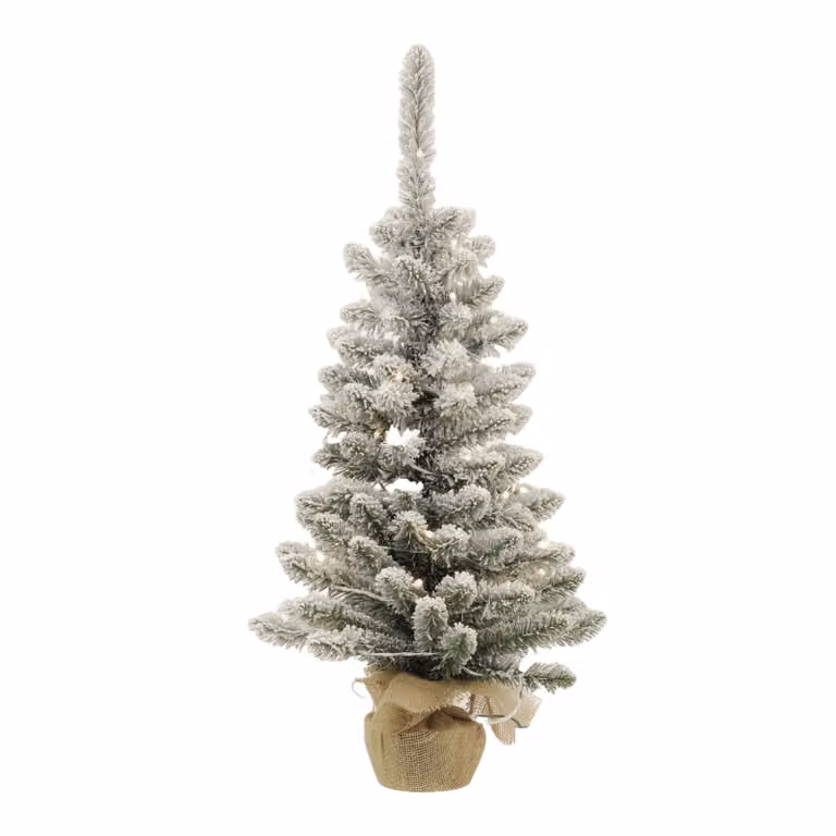DICTROLUX Albero di Natale Innevato da Tavolo con 50 LED Bianco Caldo a Batteria, Colore Bianco, Altezza: 90 cm