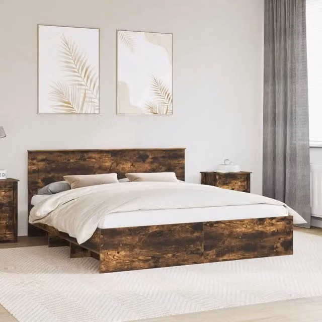 Struttura del letto-Giroletto Rovere fum¨¦ 200 x 200 cm Legno multistrato 357672