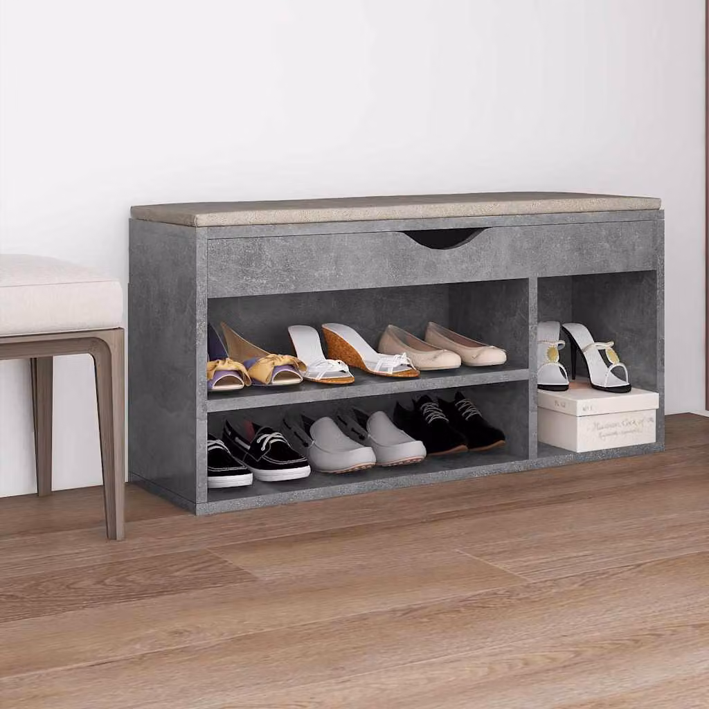 Panca porta scarpe con cuscino vidaXL in legno e tessuto grigio, L 104 x P 30 x H 49 cm