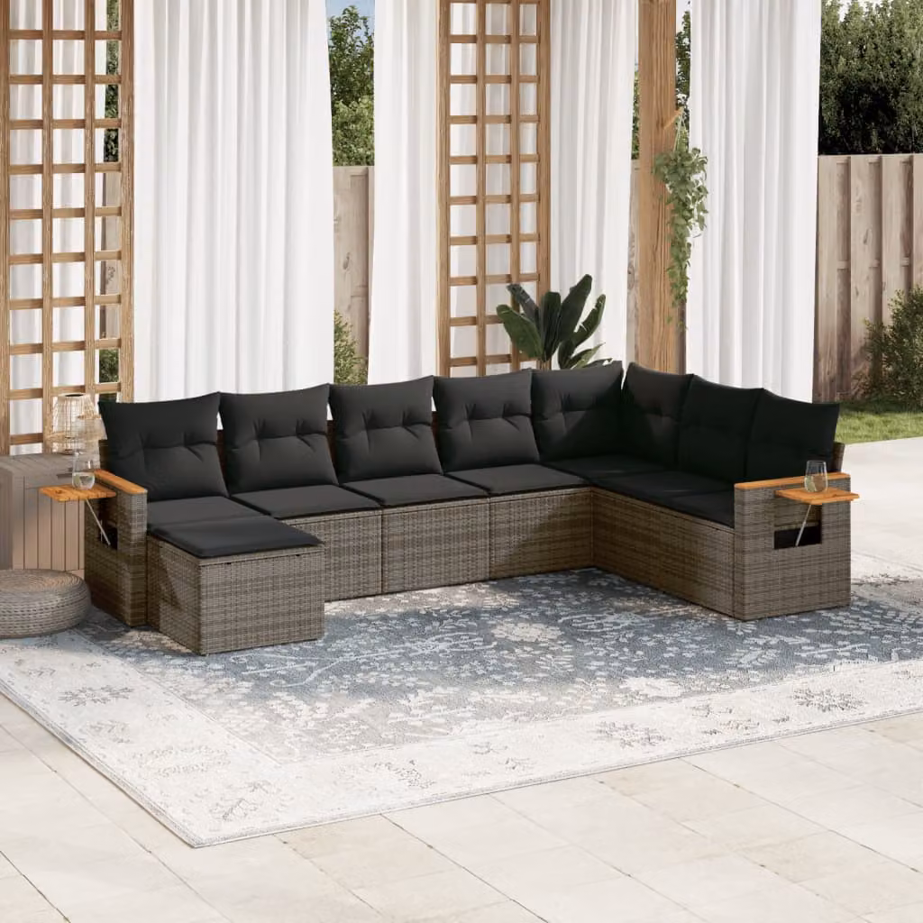 vidaXL Set Divano da Giardino 8 pz in Polyrattan Grigio con Cuscini e Tavolino – 1