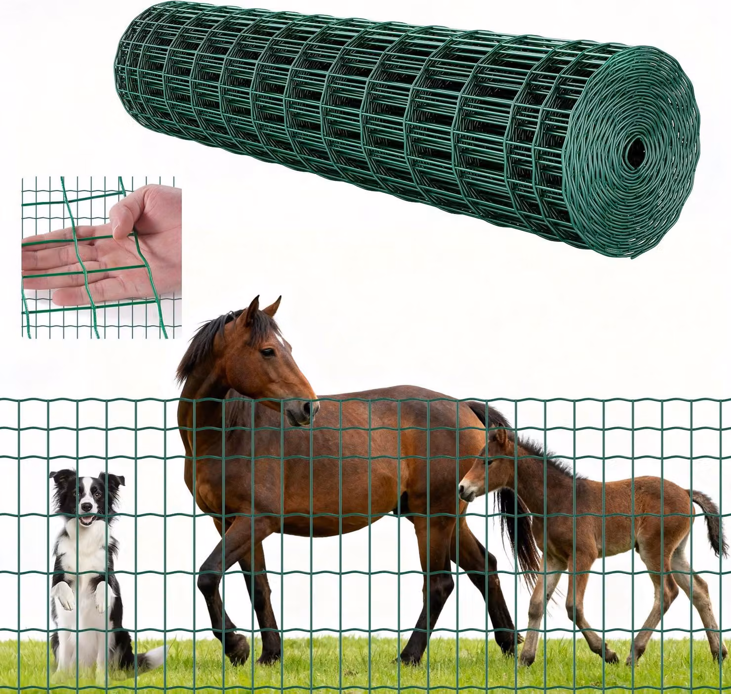 Recinzione da giardino - Recinzione in rete metallica - Dimensioni 1,2 x 25 m - Spessore del filo 2,1 mm - Filo di acciaio zincato - Rivestimento in vinile - Per bovini, suini e ovini - Resistente alla corrosione - Verde