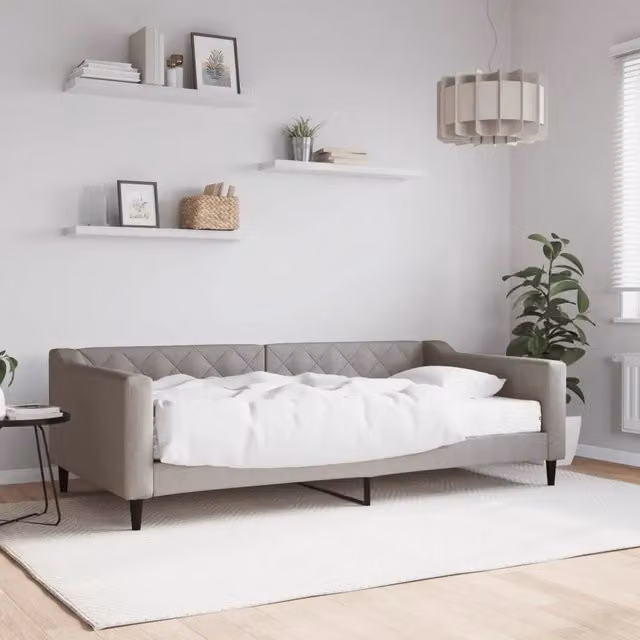 Divano Letto Moderno vidaXL in Tessuto con Materasso in Schiuma, Colore Grigio o Beige, L/P/H: 223 x 110 x 67 cm, Dimensioni Materasso: 100 x 200 cm