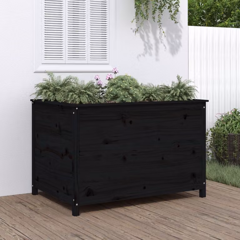 Fioriera Rialzata da Giardino vidaXL in Legno di Pino Massello, Colore Nero, L: 119,5 cm, P: 82,5 cm, H: 78 cm