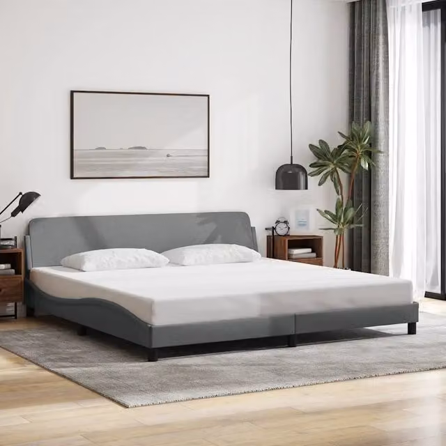 Letto con contenitore vidaXL in tessuto grigio con struttura in legno e metallo L/P/H: 200 x 140 x 218 cm – 1