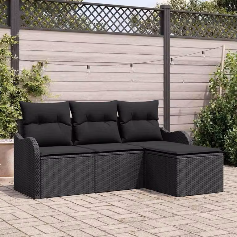Maison Exclusive - Set Divano da Giardino con cuscino 4 pcs Nero polyrattan