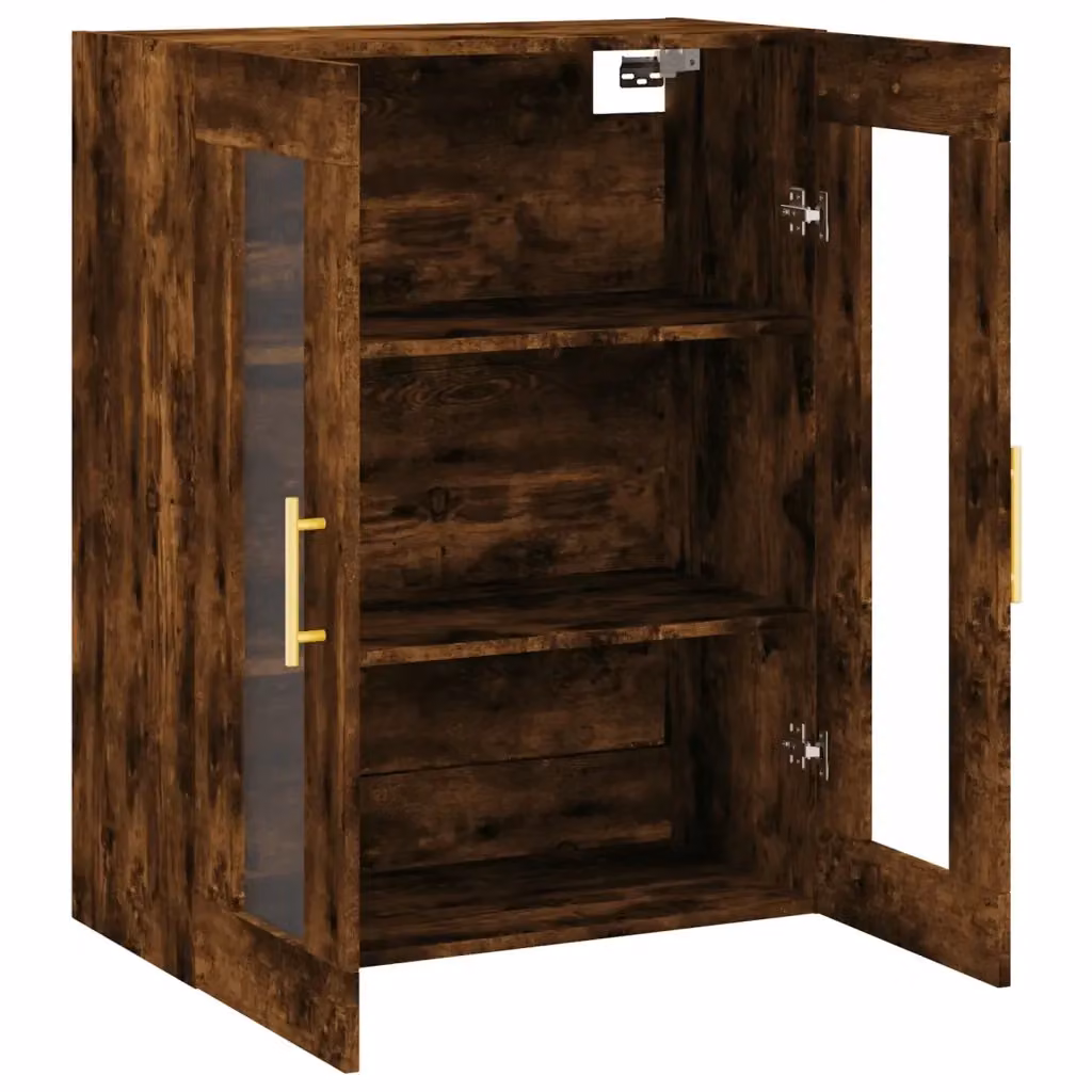 Mobiletto a muro HELLOSHOP26 in legno composito effetto rovere marrone con ante in vetro e ripiani interni, L: 69,5 cm, P: 34 cm, H: 90 cm – 2