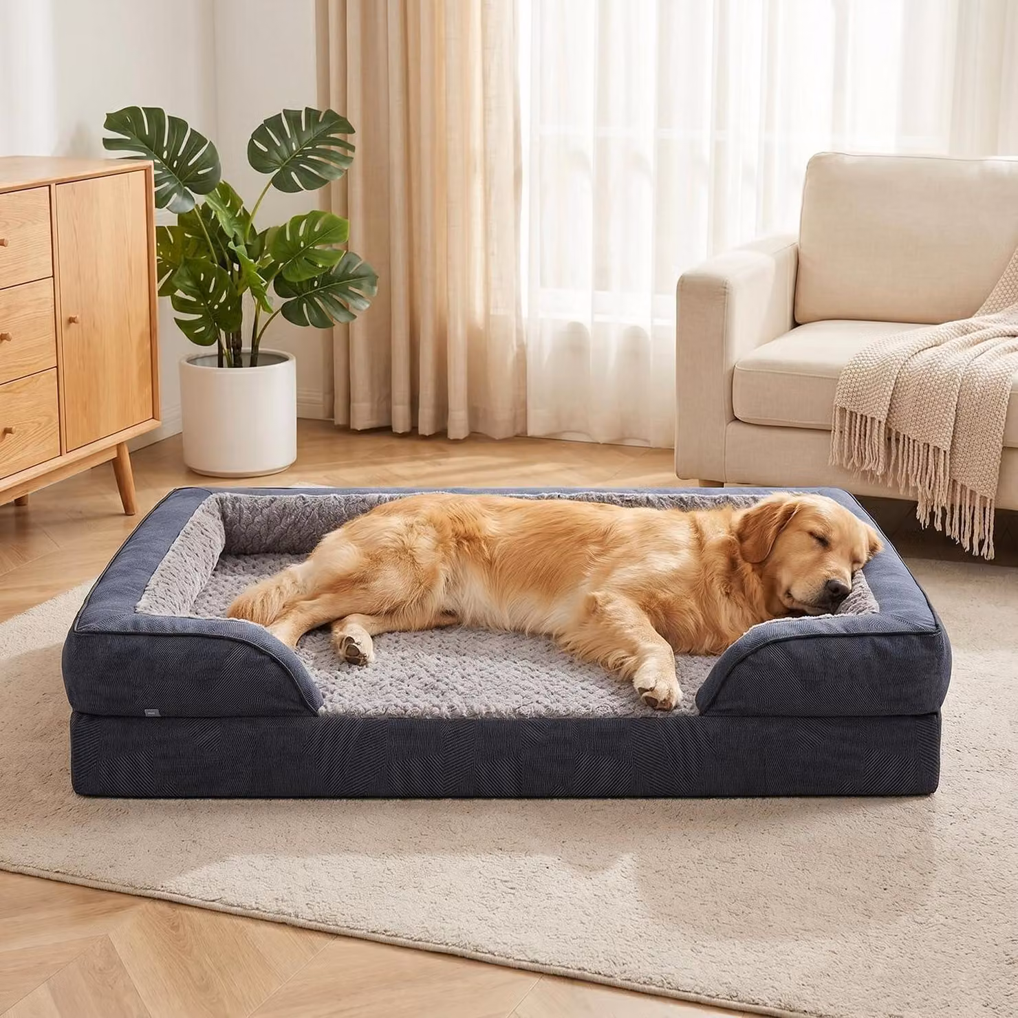 Cuccia ortopedica per cani, taglia XL, 107x81x17 cm, grigio scuro, realizzata in memory foam, lavabile e impermeabile