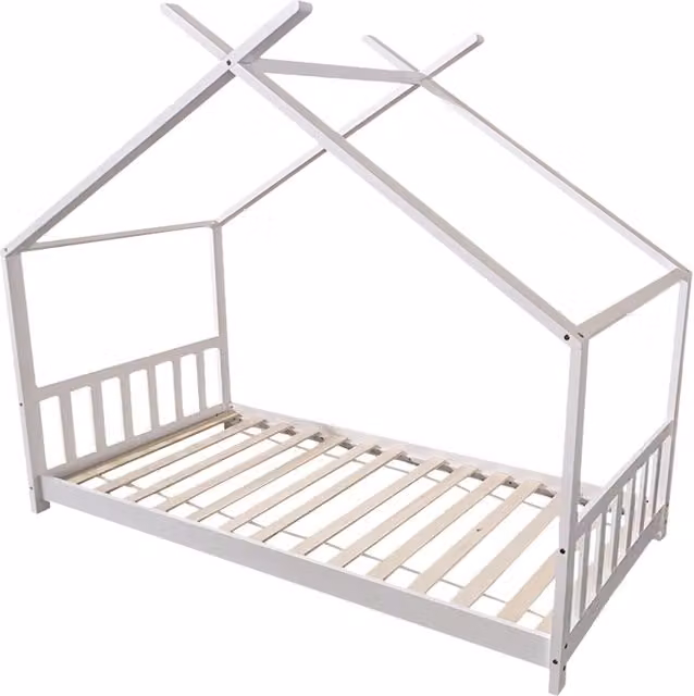 Letto per bambini GASPARD in legno di pino bianco con struttura a casetta L/P: 190 x 90 cm – 1