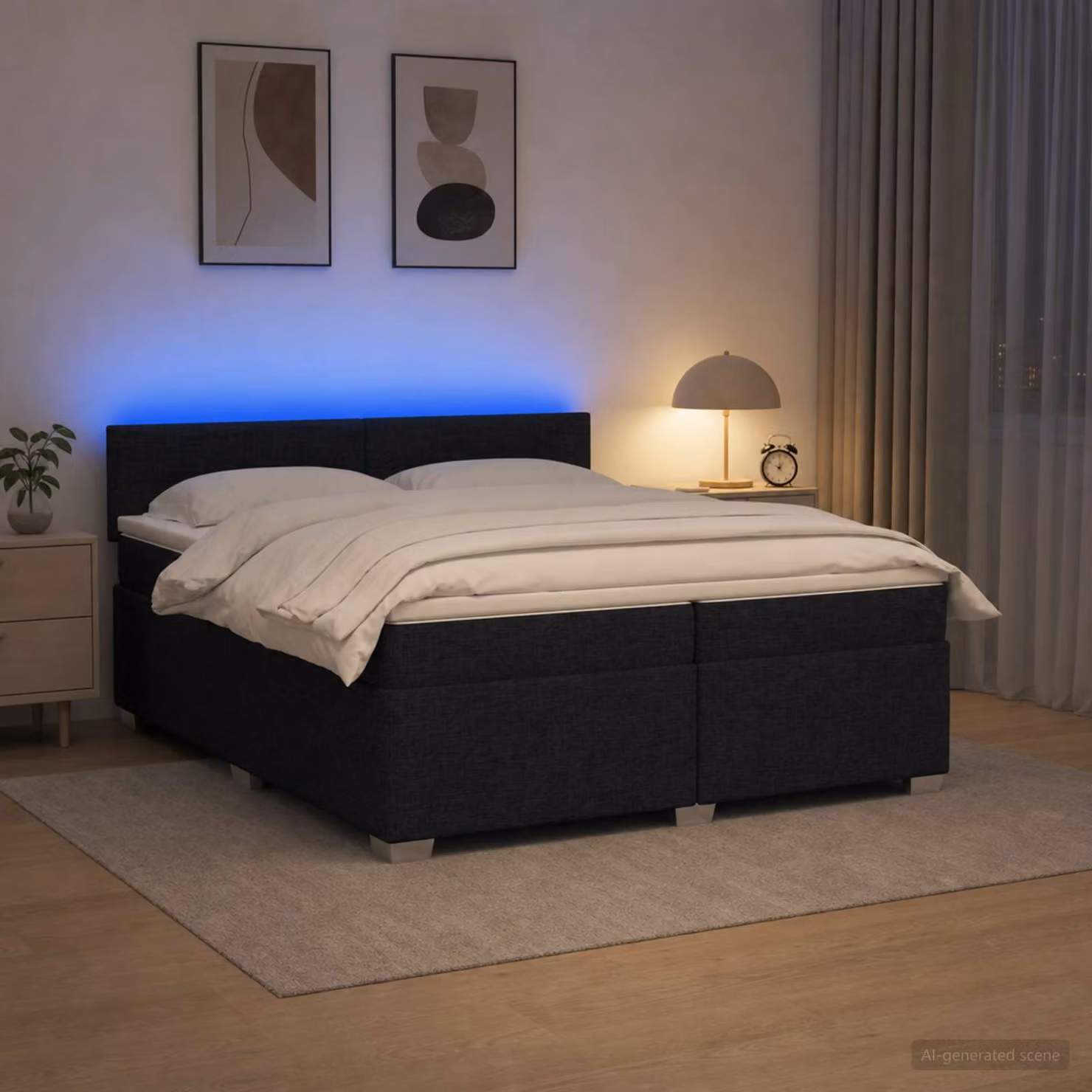 Letto con Box Spring, Materasso Ibrido e Illuminazione LED vidaXL, Nero, 200 x 200 cm