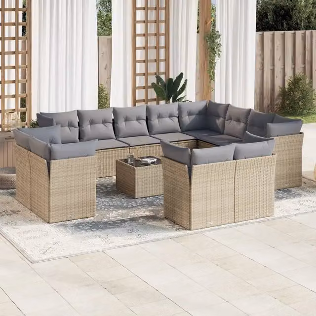 Set Divano da Giardino a Forma di U VIDAXL in Polyrattan Beige con 13 Pezzi e Cuscini
