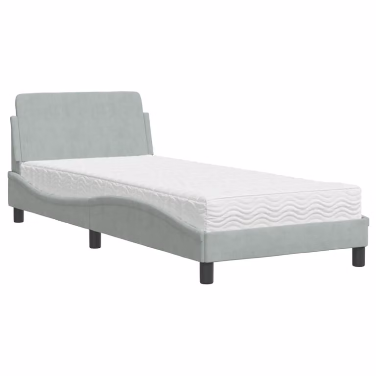 Letto con Materasso Dover Grigio Chiaro 90x190 cm in Velluto