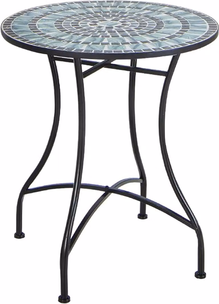 Tavolo a mosaico per esterni, tavolo rotondo da terrazza in metallo resistente con un accattivante motivo a mosaico, piedini antiscivolo, montaggio rapido